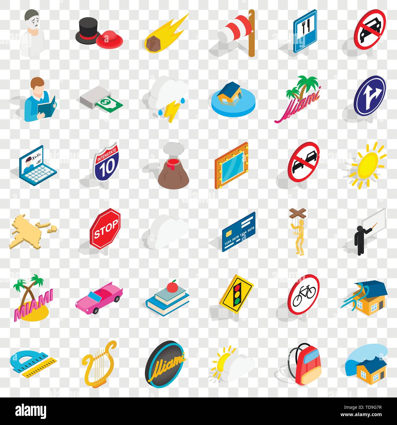 Volcano icons set, isometric style Stock Vector