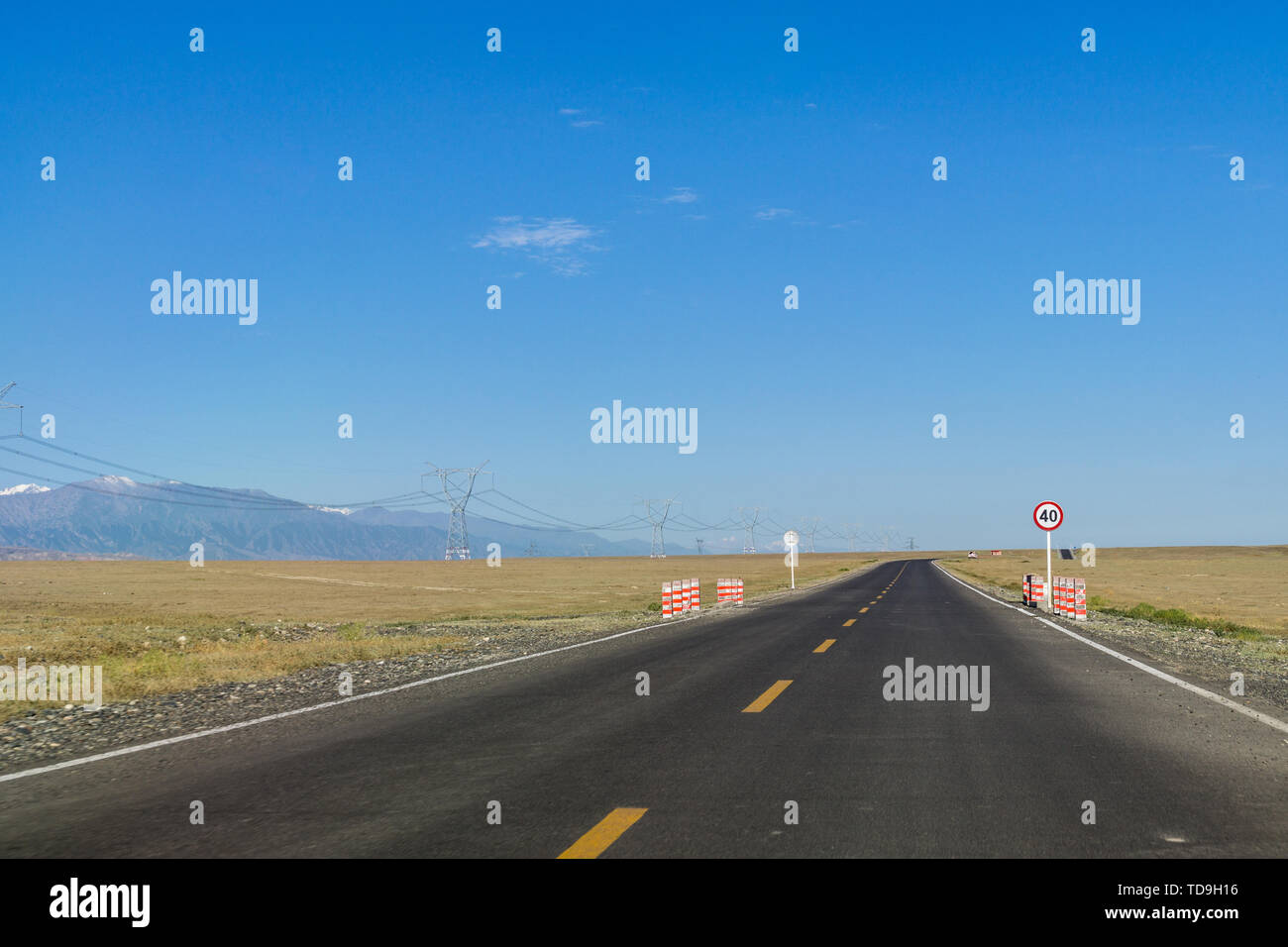 Summer Xinjiang Gobi highway car background Stock Photo