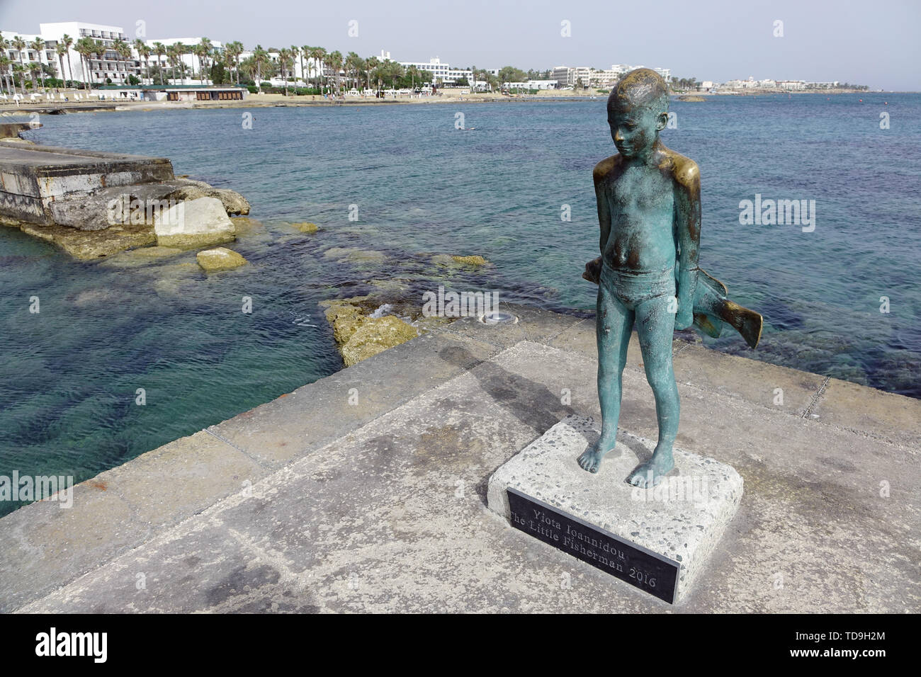 Little fishing boy statue, Paphos, Cyprus, Europe Stock Photo Alamy