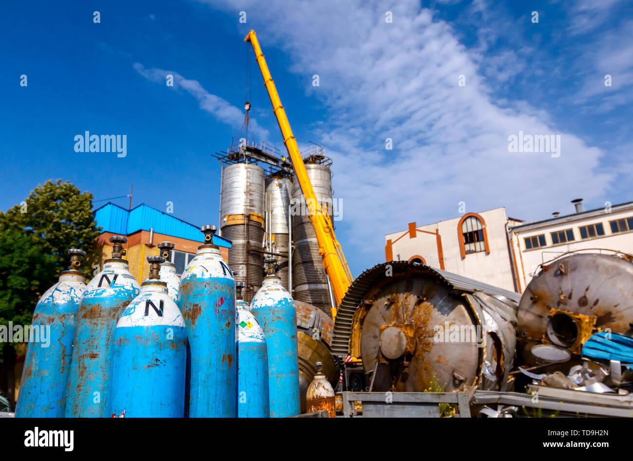 Used old gas welding tanks, for cutting scrap metal with torch at
