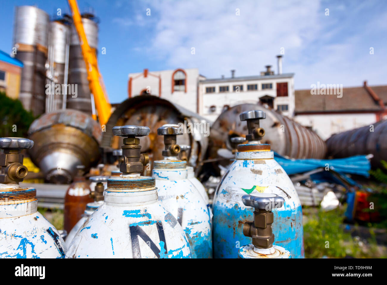 Used old gas welding tanks, for cutting scrap metal with torch at