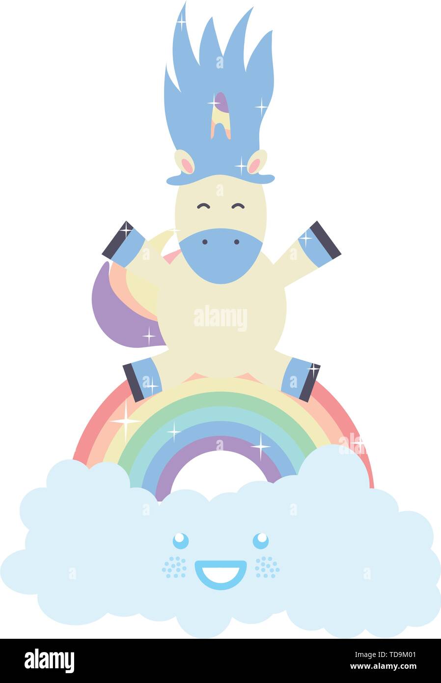 cute unicorn with clouds and rainbow kawaii characters vector ...