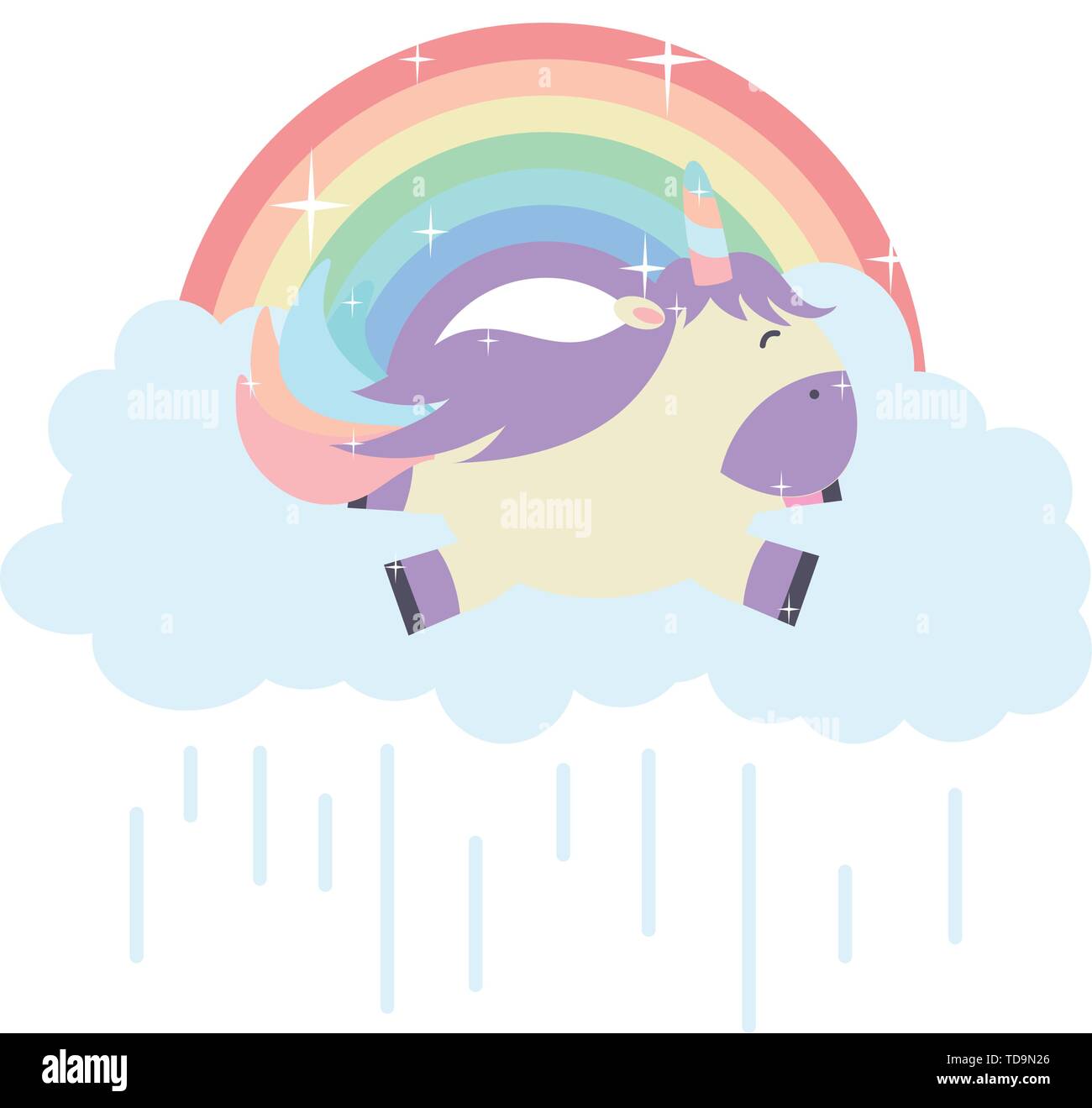 cute adorable unicorn with clouds and rainbow vector illustration ...