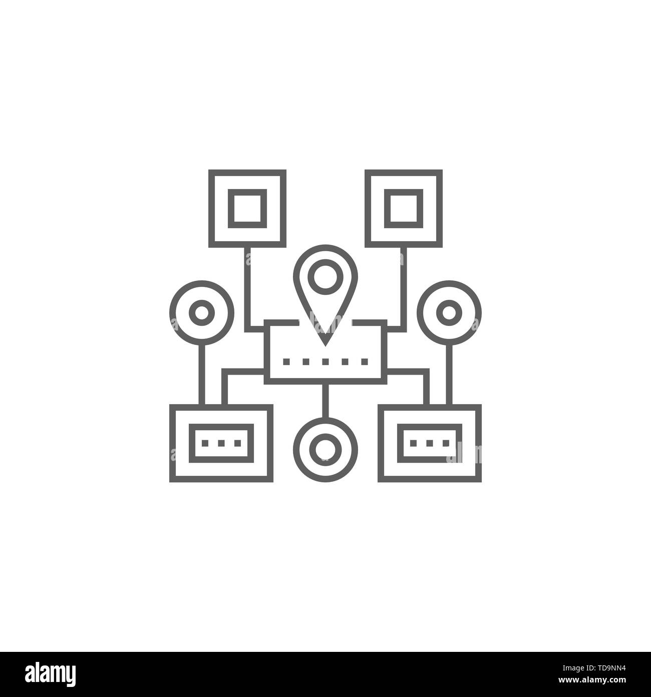 Sitemap Navigation Related Vector Thin Line Icon. Isolated on White Background. Editable Stroke. Vector Illustration. Stock Vector