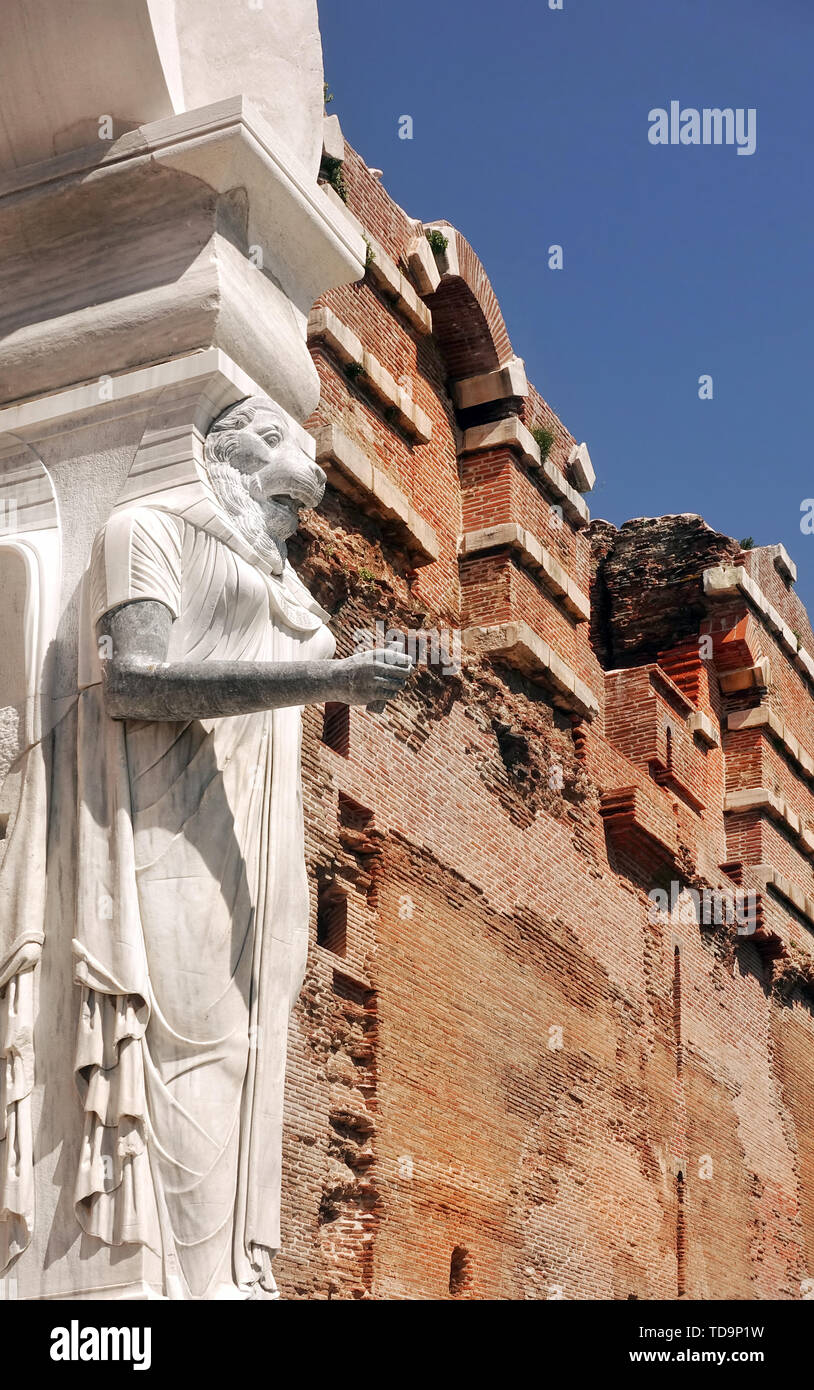 Egyptian Goddess Statue in Red Bazilica of Antique City Bergama in