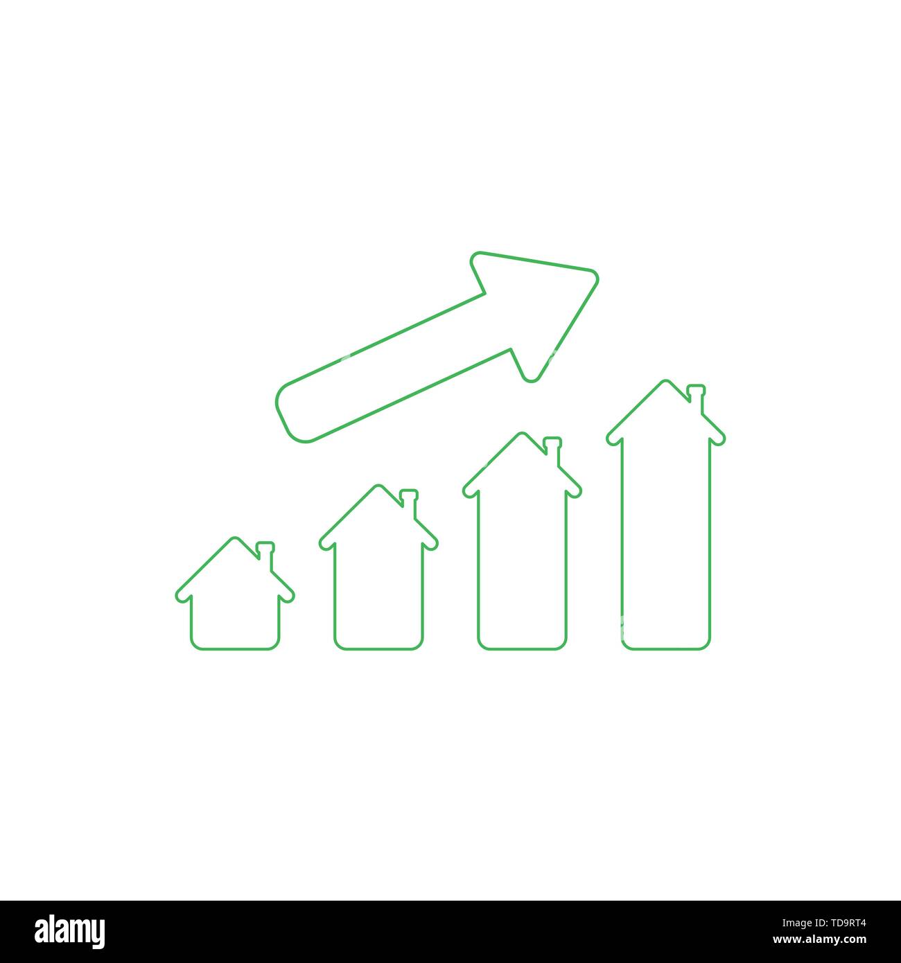 Vector icon concept of house sales or value bar chart with arrow moving