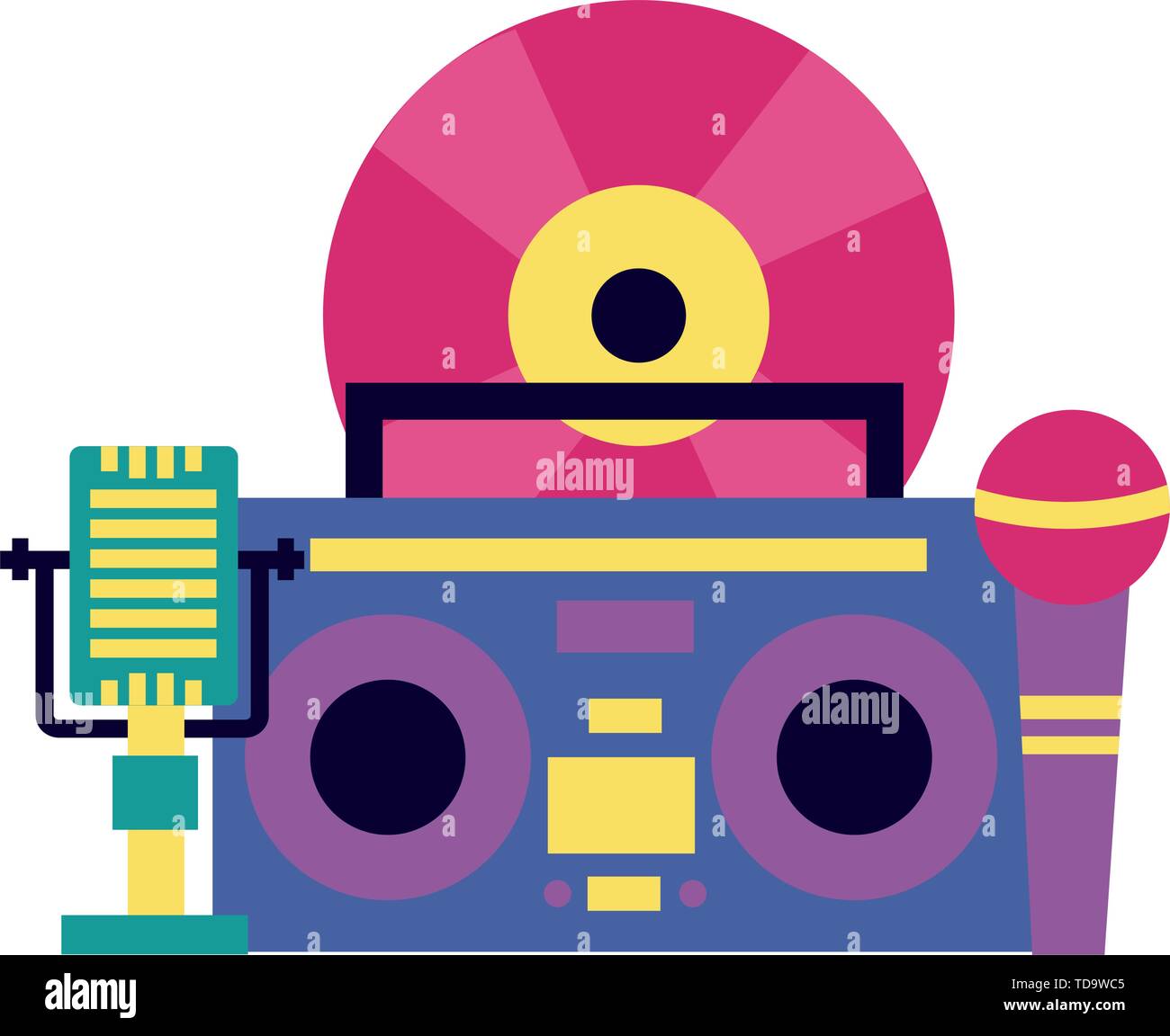 vinyl boombox stereo microphone music festival on white background