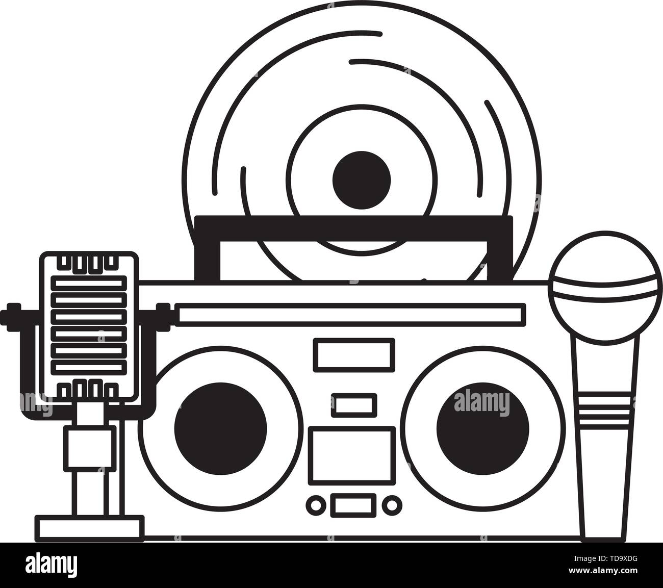 vinyl boombox stereo microphone music festival on white background