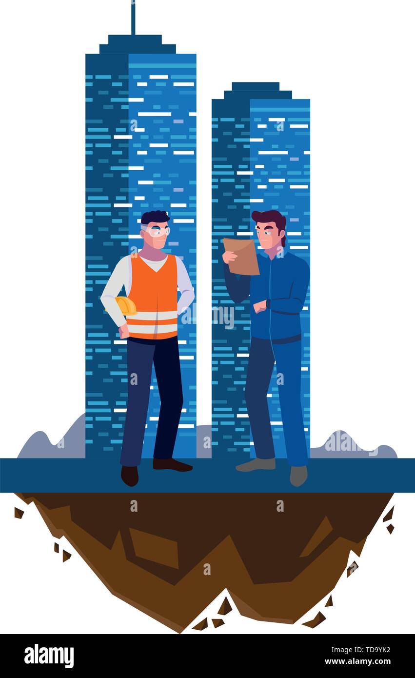male builders constructors workers with building vector illustration design Stock Vector