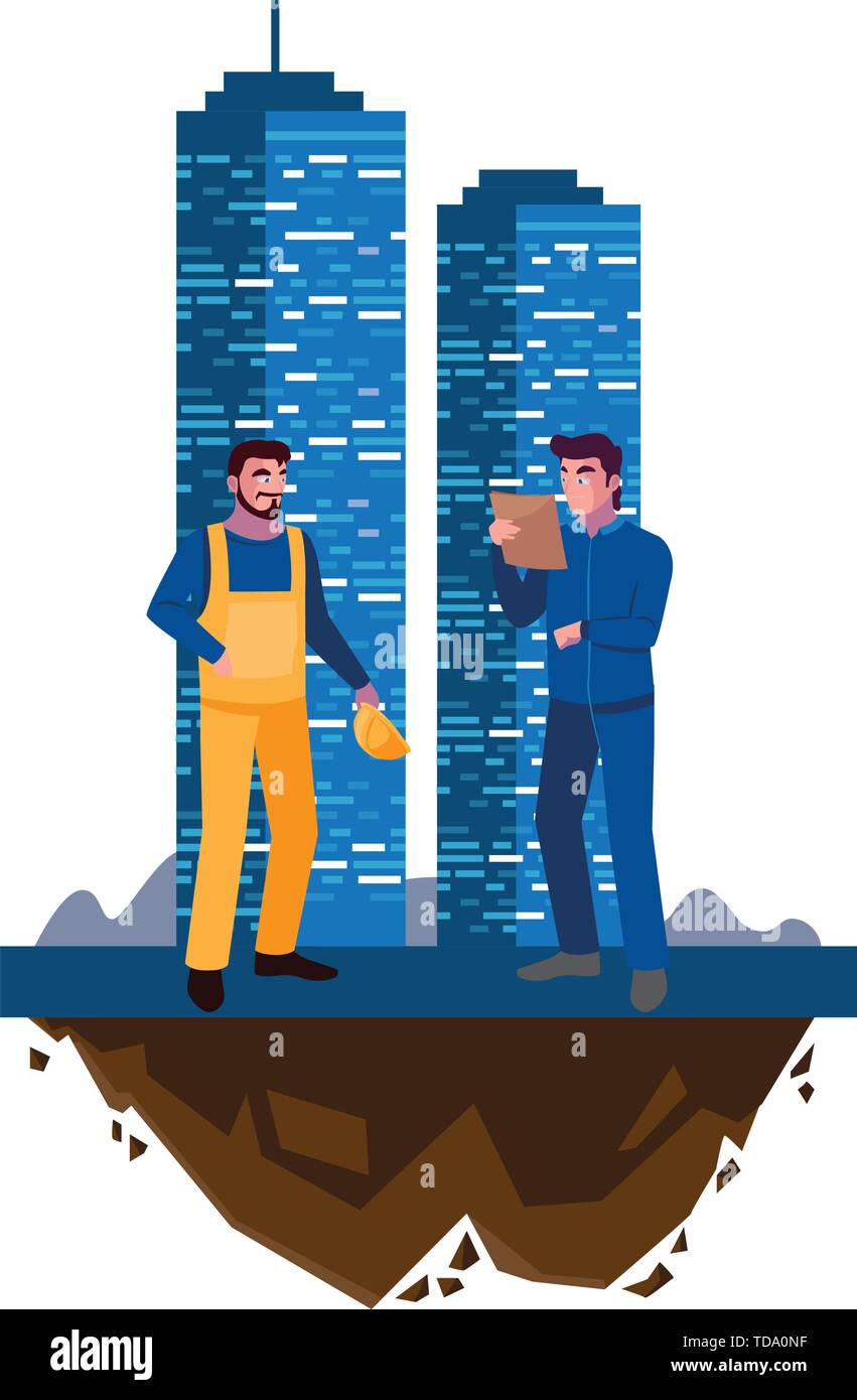 male builders constructors workers with building vector illustration design Stock Vector