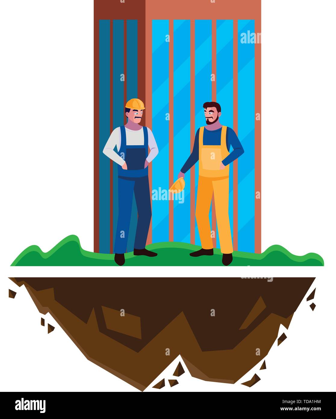male builders constructors workers with building vector illustration design Stock Vector