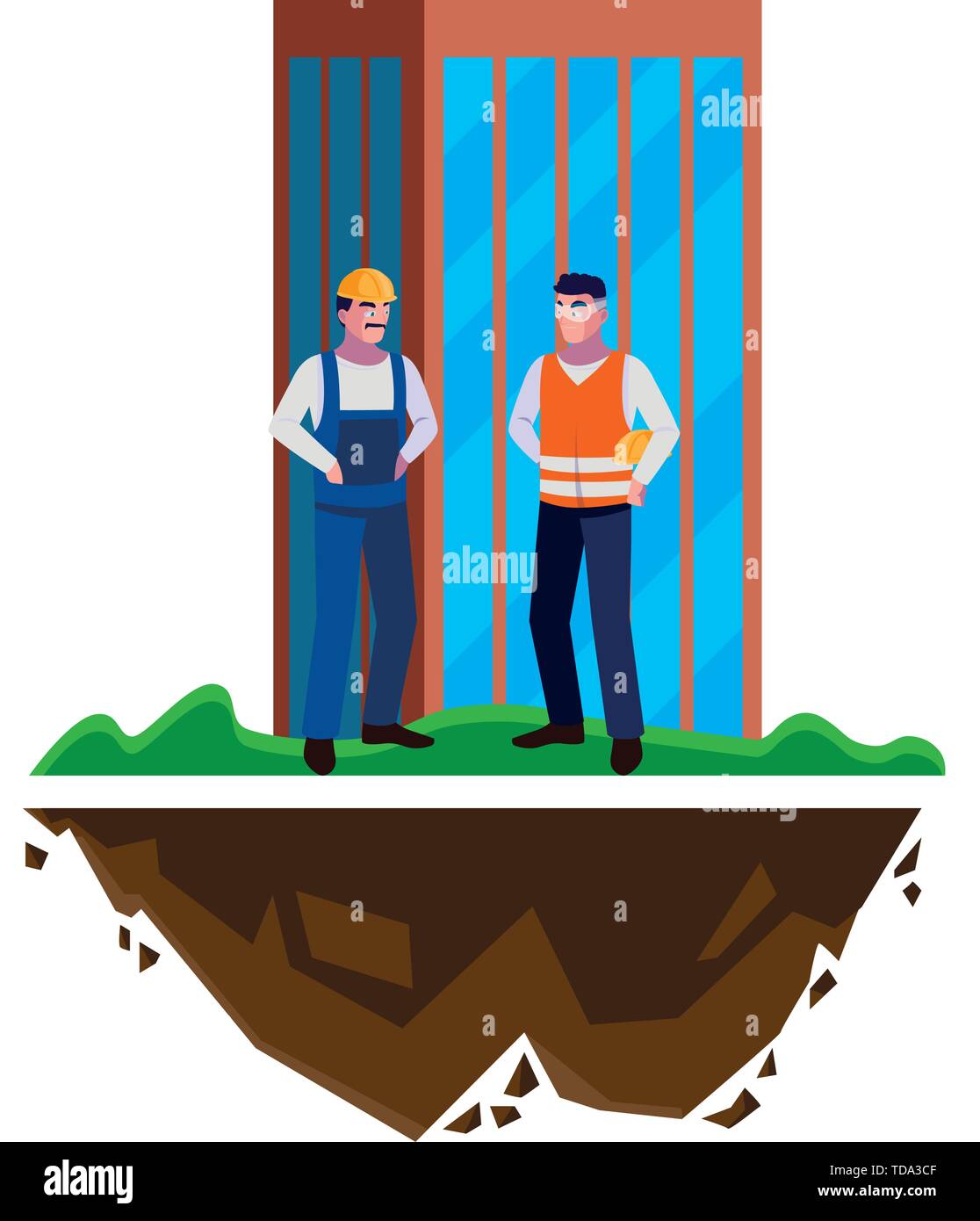 male builders constructors workers with building vector illustration design Stock Vector