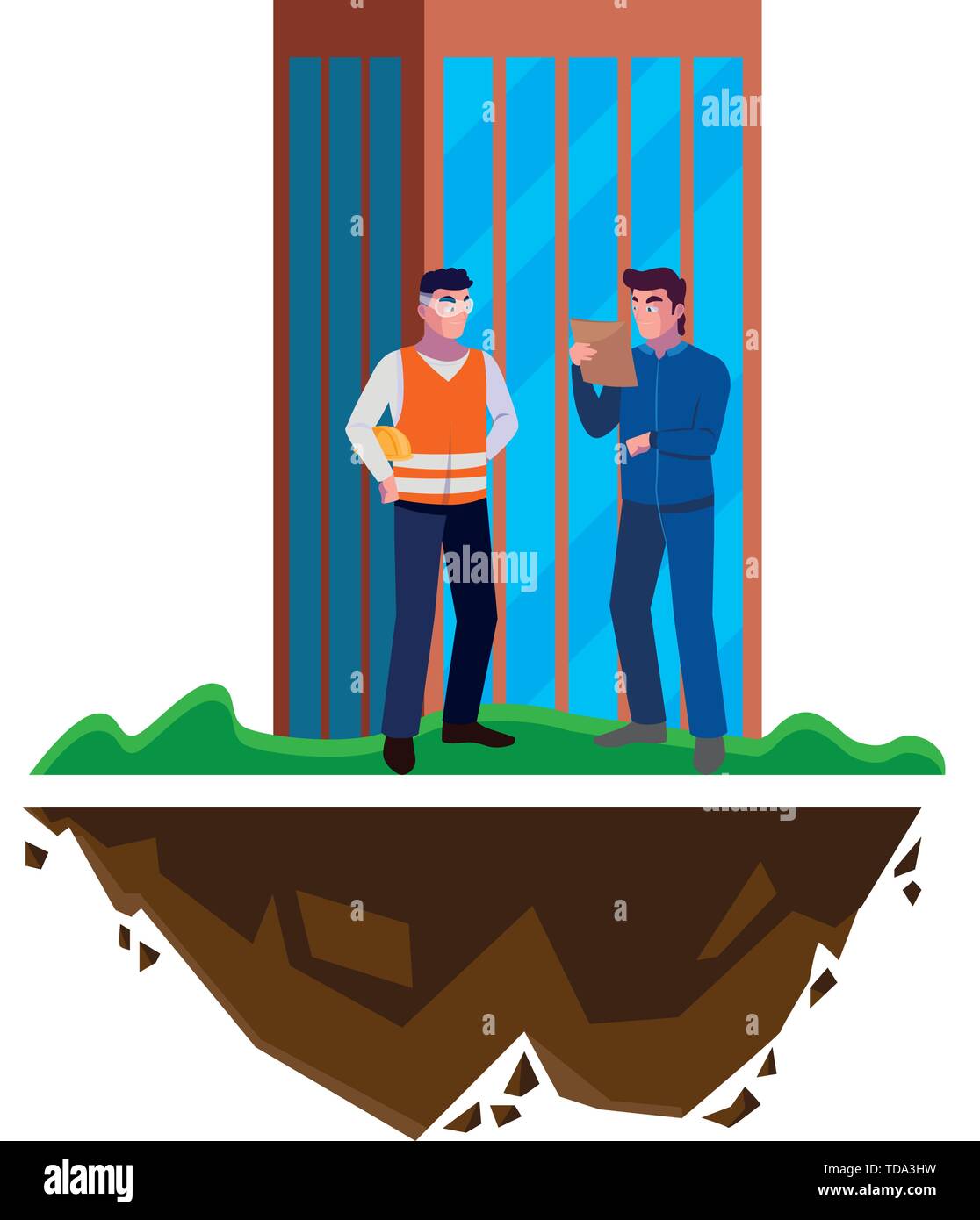 male builders constructors workers with building vector illustration design Stock Vector