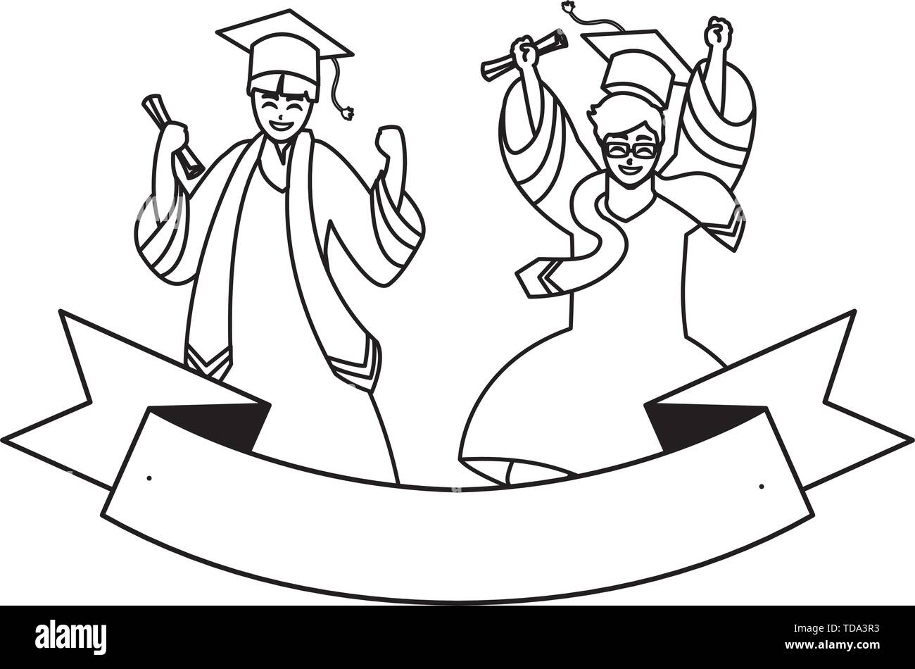 happy students boys graduated celebrating with ribbon vector ...