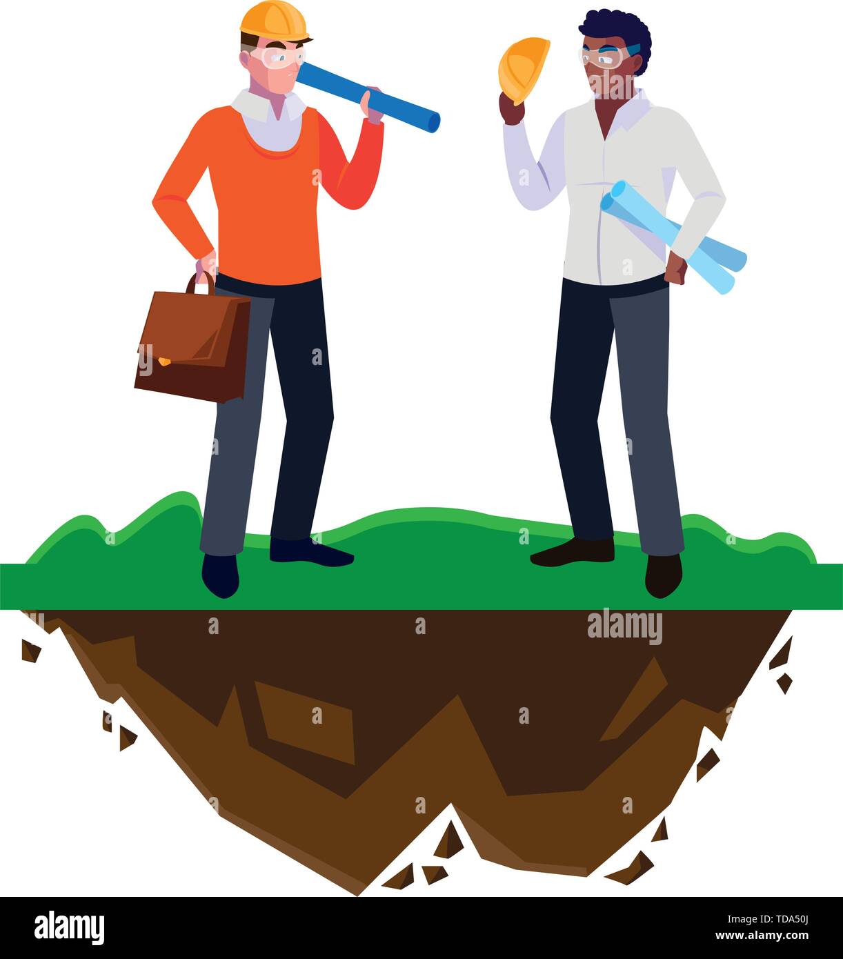 architect builder with constructor workers on the lawn vector ...