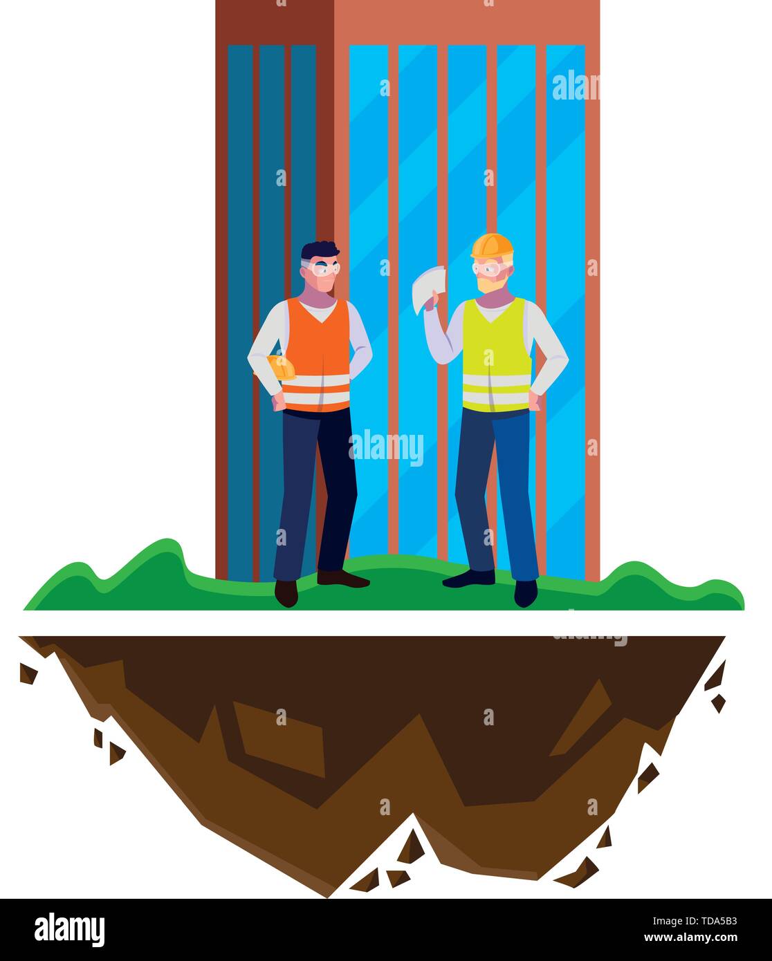 male builders constructors workers with building vector illustration design Stock Vector