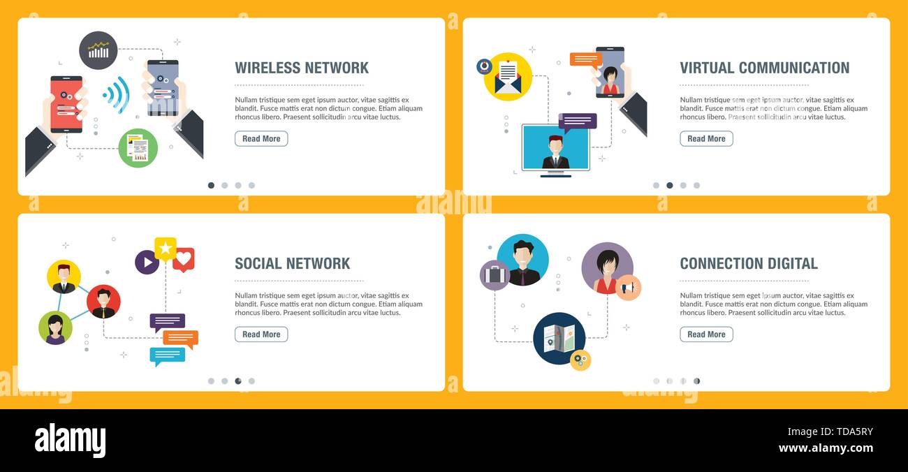 Vector set of vertical web banners with wireless network, virtual