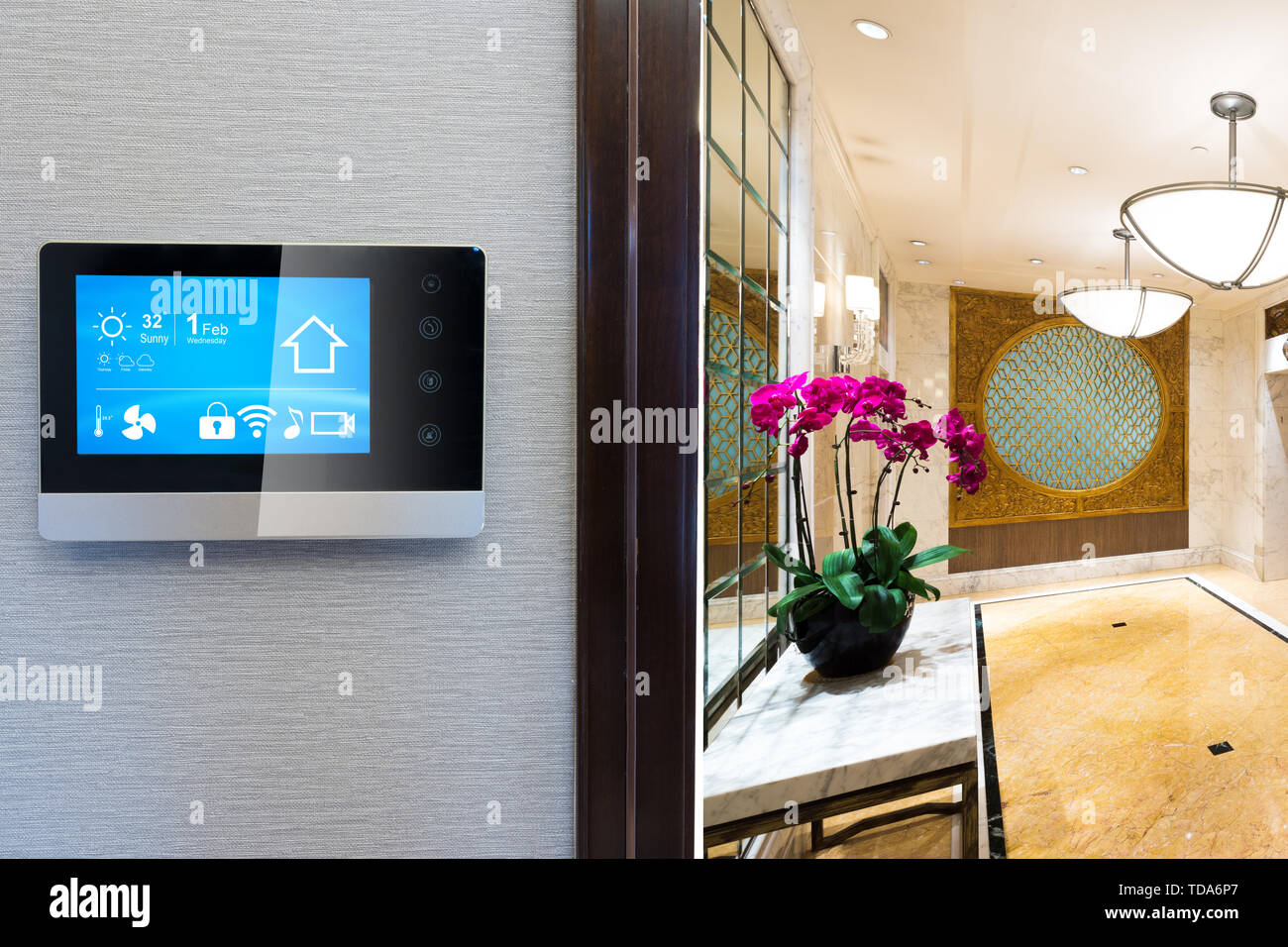 smart screen with smart home with modern living room Stock Photo - Alamy