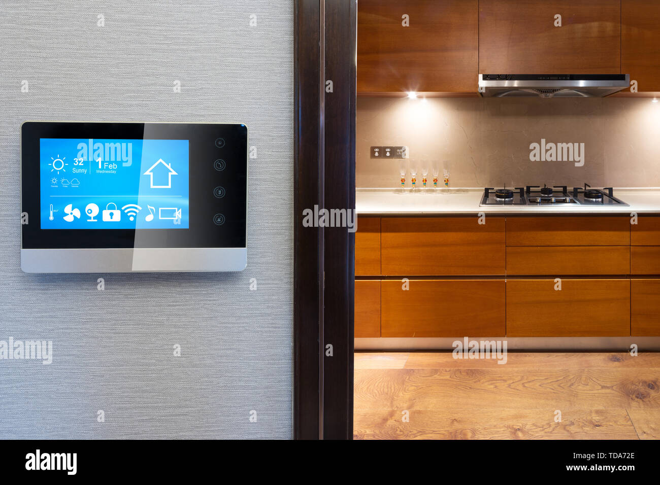 smart screen with smart home with modern kitchen Stock Photo - Alamy