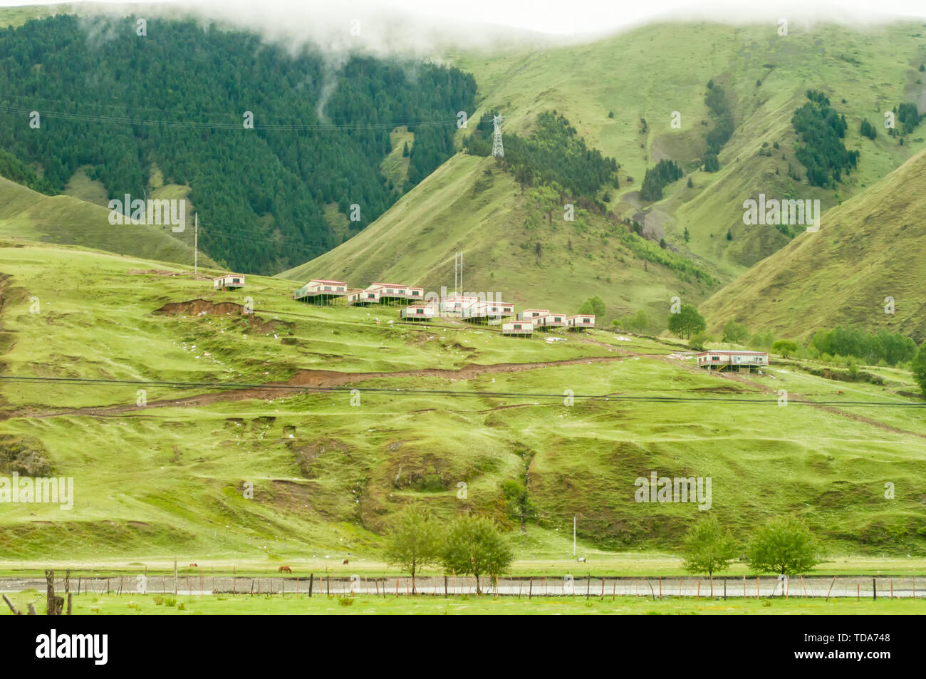 Natural Scenery of Xindu Bridge Tibetan Area in Tagong, Sichuan Stock Photo