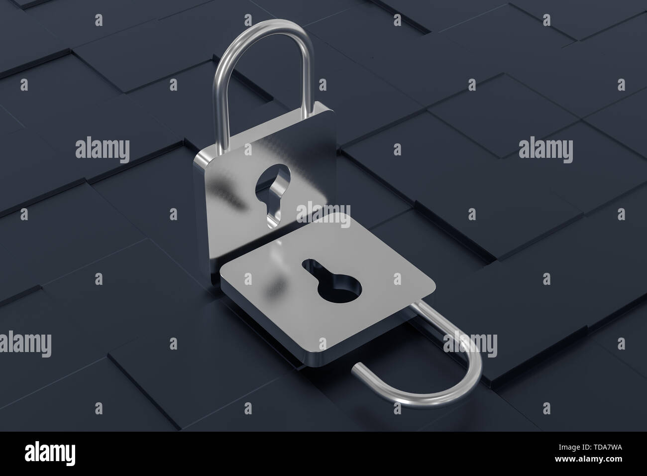 Three-dimensional rendering, metal encryption lock with tech background ...