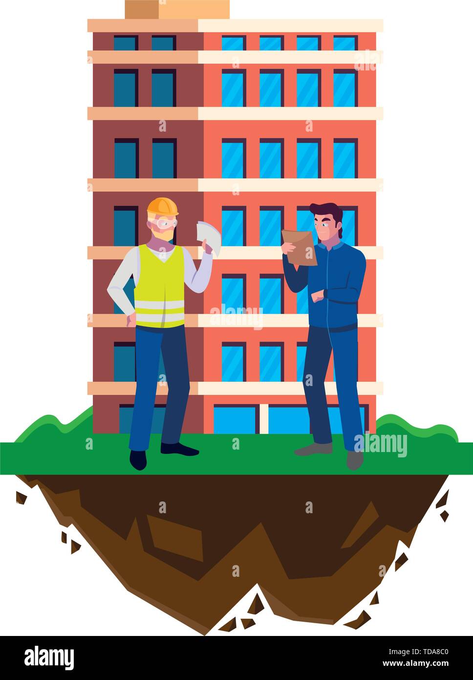 male builders constructors workers with building vector illustration design Stock Vector