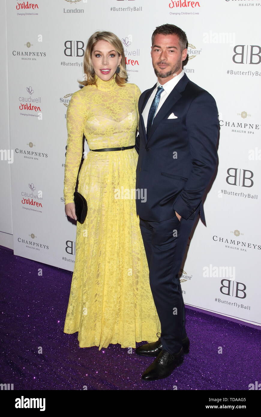 London, UK. 13th June, 2019. Katherine Ryan and Bobby Kootstra arrive for the Caudwell Children Butterfly Ball charity event at the Grosvenor House, Park Lane Credit: SOPA Images Limited/Alamy Live News Stock Photo