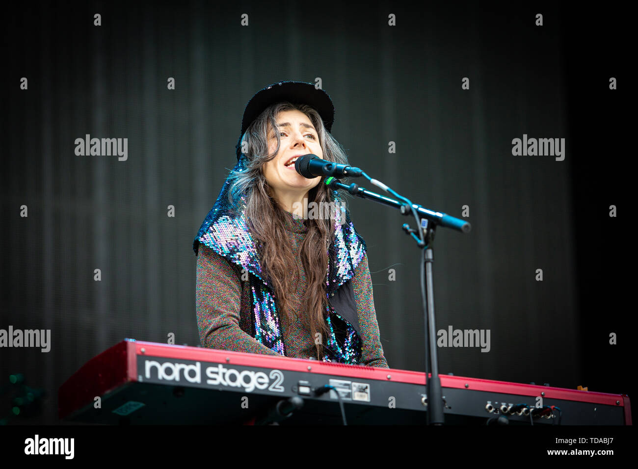 Oslo, Norway. 13th June, 2019. Norway, Oslo - June 13, 2019. The American singer, musician and composer Julia Holter performs a live concert at during the Norwegian music festival Piknik i Parken 2019 in Oslo. (Photo Credit: Gonzales Photo/Alamy Live News Stock Photo