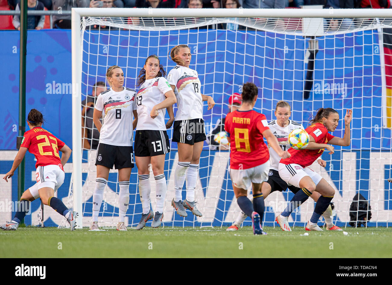 Alexandra Popp Ger Clears A Free Kick By Marta Torrejon Esp No 8 With The Head Action Wall Free Kick Wall Left To Right Lena Goessling Ger Sara Daebritz Dvssbritz Ger Klara Buehl