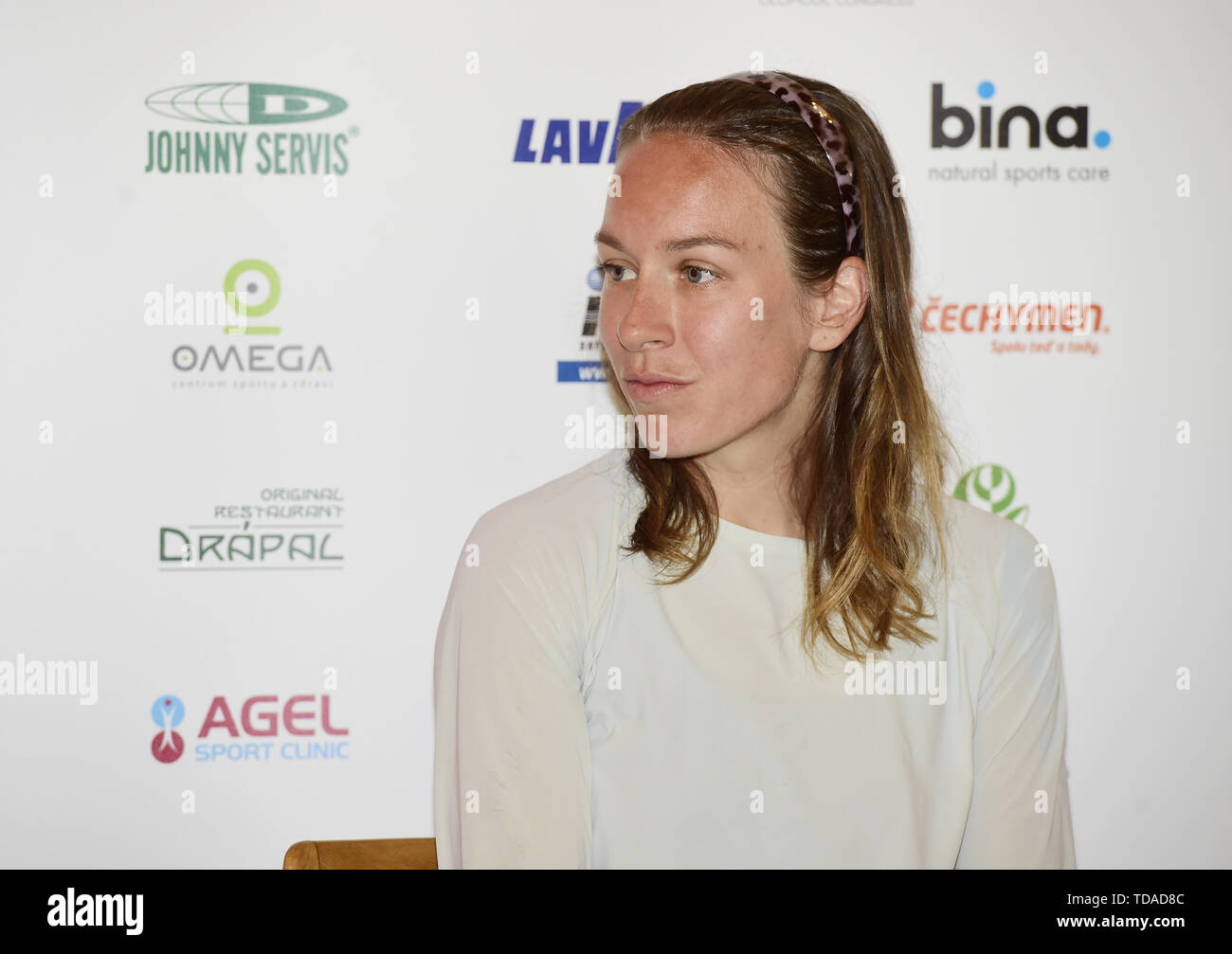 Olomouc, Czech Republic. 14th June, 2019. Long distance runners Stephanie Twell (GBR) attends a press conference one day prior to the Olomouc Half-Marathon, in Olomouc, Czech Republic, on June 14, 2019. Credit: Ludek Perina/CTK Photo/Alamy Live News Stock Photo