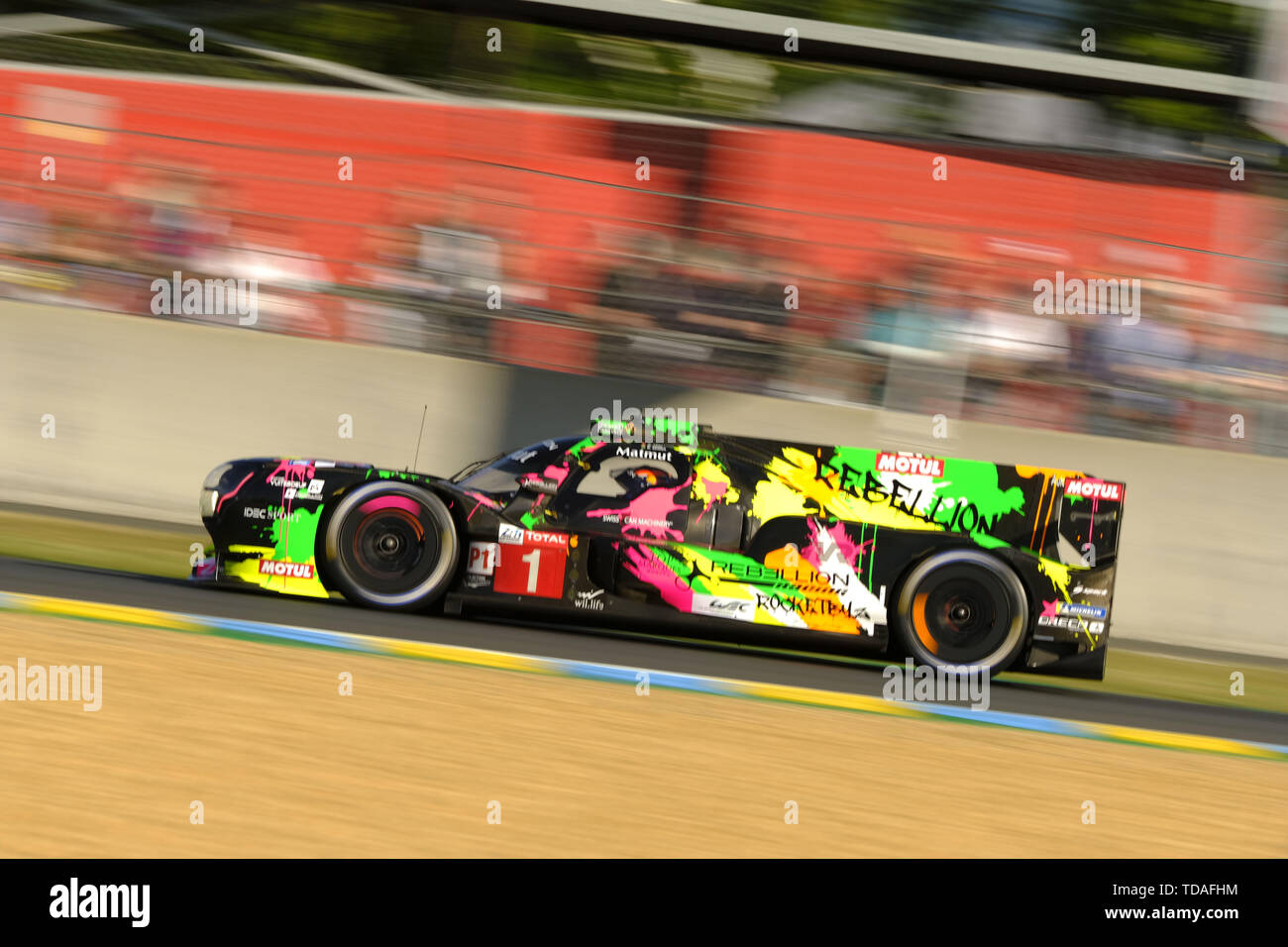 Le Mans, Sarthe, France. 13th June, 2019. Rebellion Racing R13 Gibson rider ANDRE LOTTERER (GER) in action during the 87th edition of the 24 hours of Le Mans the last round of the FIA World Endurance Championship at the Sarthe circuit at Le Mans - France Credit: Pierre Stevenin/ZUMA Wire/Alamy Live News Stock Photo