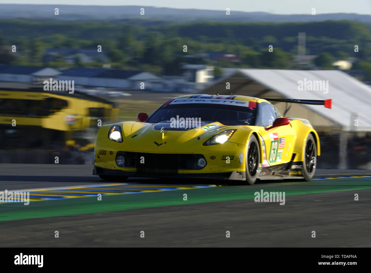 Le Mans, Sarthe, France. 13th June, 2019. Corvette Racing GM USA Chevrolet Corvette C7.R rider MIKE ROCKENFELLER(GER) in action during the 87th edition of the 24 hours of Le Mans the last round of the FIA World Endurance Championship at the Sarthe circuit at Le Mans - France Credit: Pierre Stevenin/ZUMA Wire/Alamy Live News Stock Photo