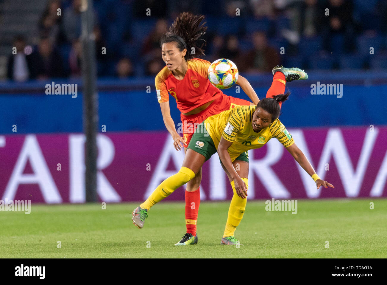 Jermaine Seoposenwe (South Africa) Lin Yuping (China) during the FIFA  Women's World Cup France 2019 Group B match between South Africa 0-1 China  at Parc des Princes Stadium in Paris, France, June13,