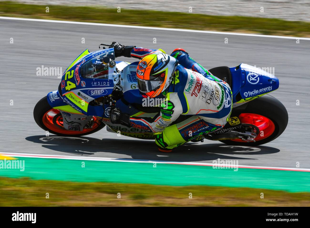 SIMONE CORSI (24) of Italy and Tasca Racing Scuderia Moto2 during the MOTO  2 Free Practice 2 of the Ctalunya Grand Prix at Circuit de Barcelona  racetrack in Montmelo, Spain on June