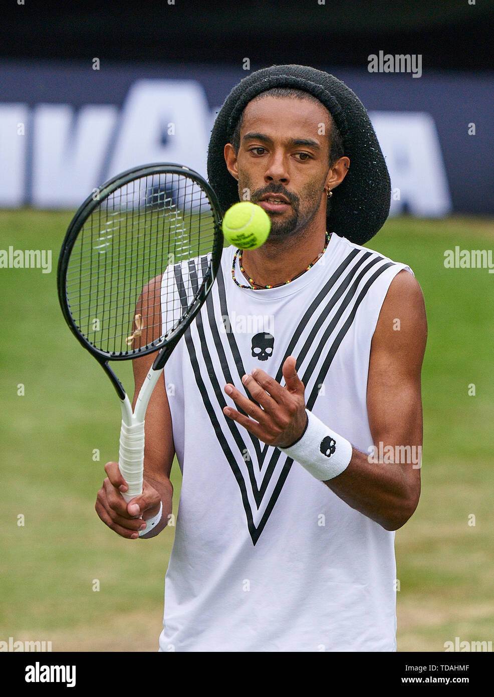 Stuttgart, Germany. 14th June, 2019. Dustin BROWN (GER) in action in his  match against Felix AUGER-ALIASSIME (FRA) at the Tennis ATP Mercedes Cup on  grass in Stuttgart, June 14, 2019. Felix AUGER-ALIASSIME (