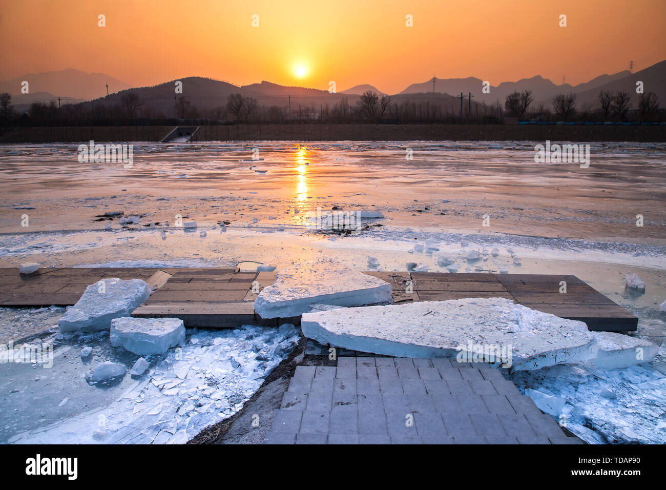 The Yongding River in winter Stock Photo