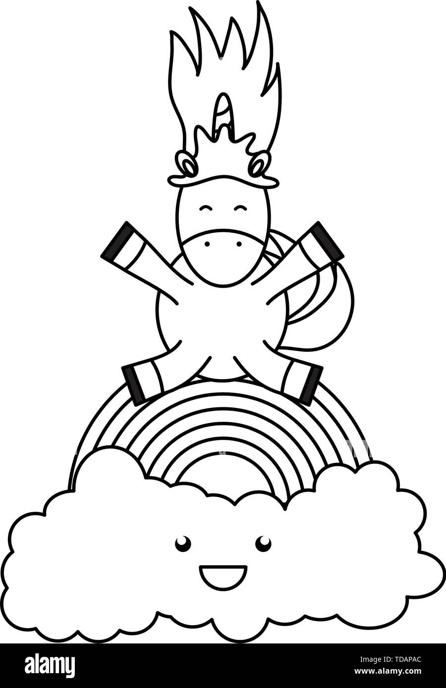 cute unicorn with clouds and rainbow kawaii characters vector ...