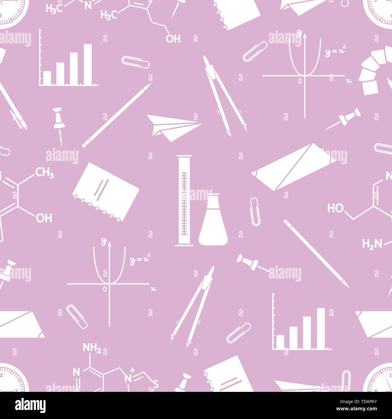 Vector seamless pattern with scientific, education elements: flasks ...