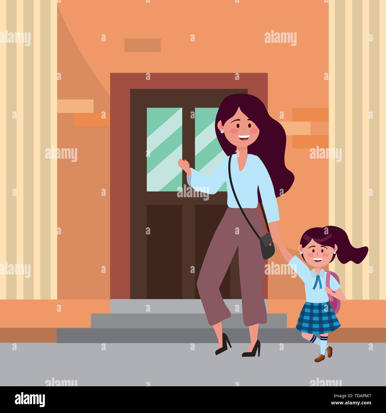 Mother and daughter going to school design, Family activities relationship generation lifestyle and people theme Vector illustration Stock Vector