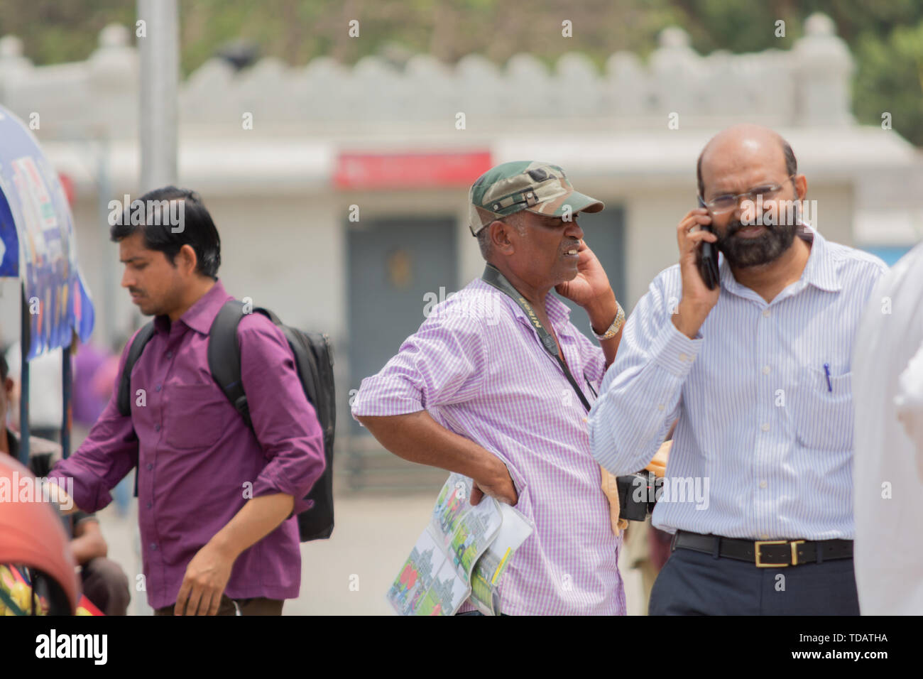 Bangalore, Karnataka India-June 04 2019 : People busy in talking at moble phone or cellphone at Bengaluru, Karntaka. Stock Photo