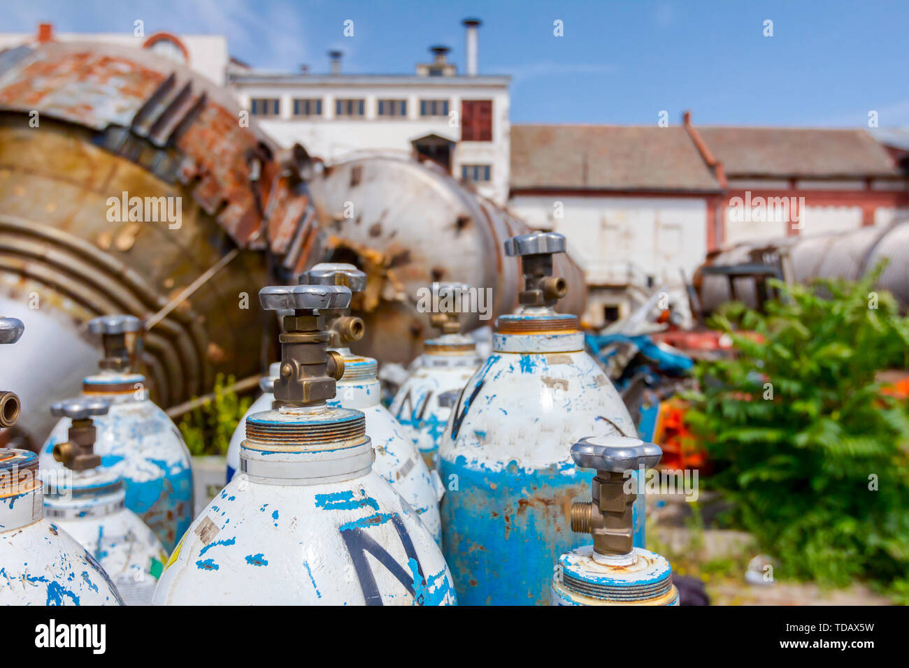 Used old gas welding tanks, for cutting scrap metal with torch at