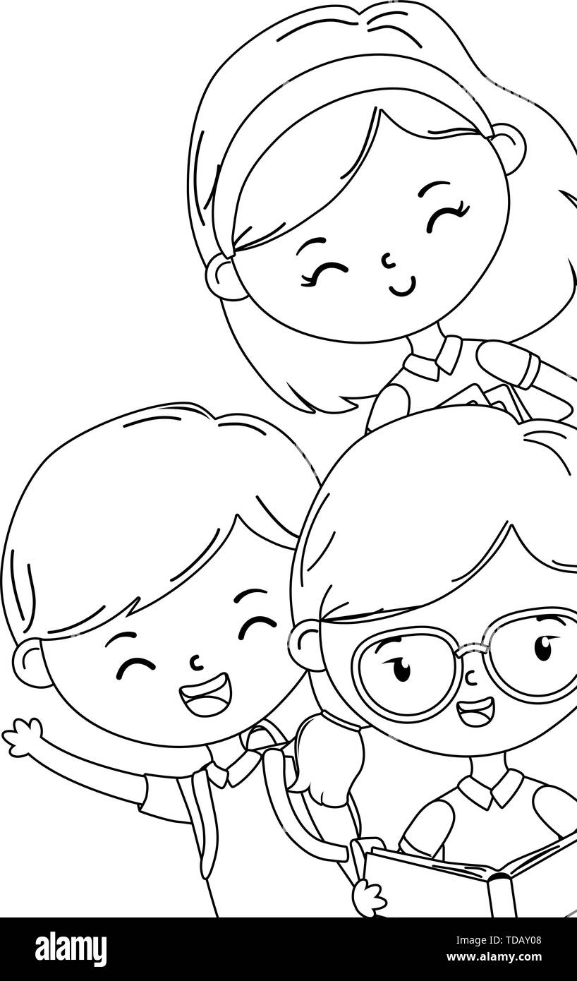 Children Learning Clipart Black And White