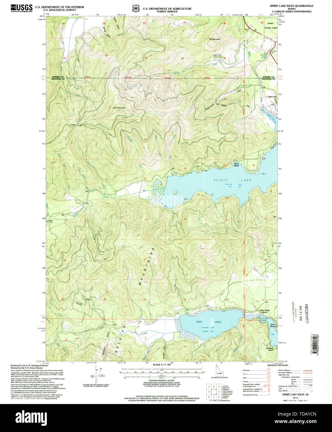 USGS TOPO Map Idaho ID Spirit Lake - Usgs Topo Map Idaho Id Spirit Lake West 238246 1996 24000 Restoration TDAYCN 