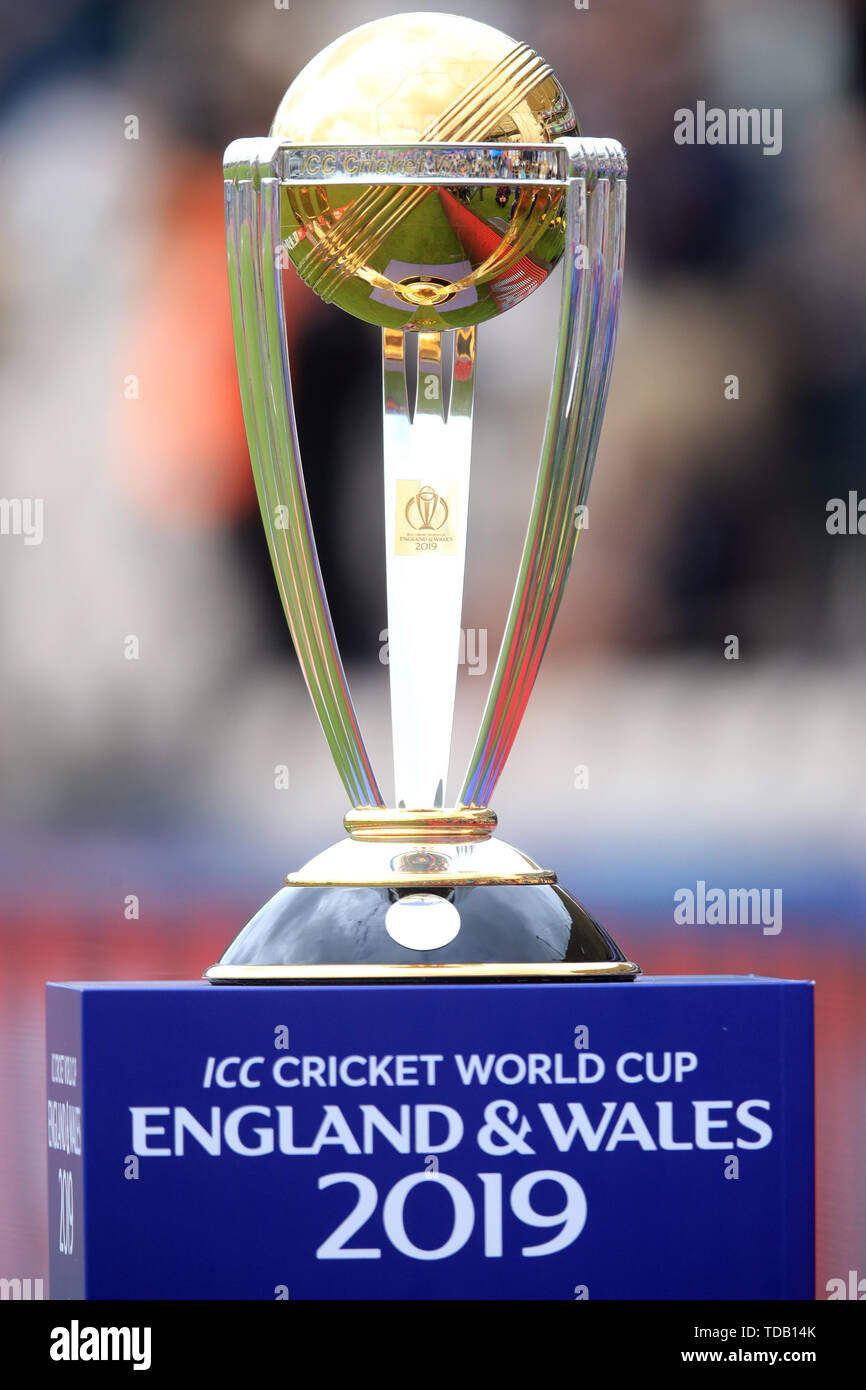 A general view of the Cricket World Cup trophy during the ICC Cricket World Cup group stage match at the Hampshire Bowl, Southampton. Stock Photo