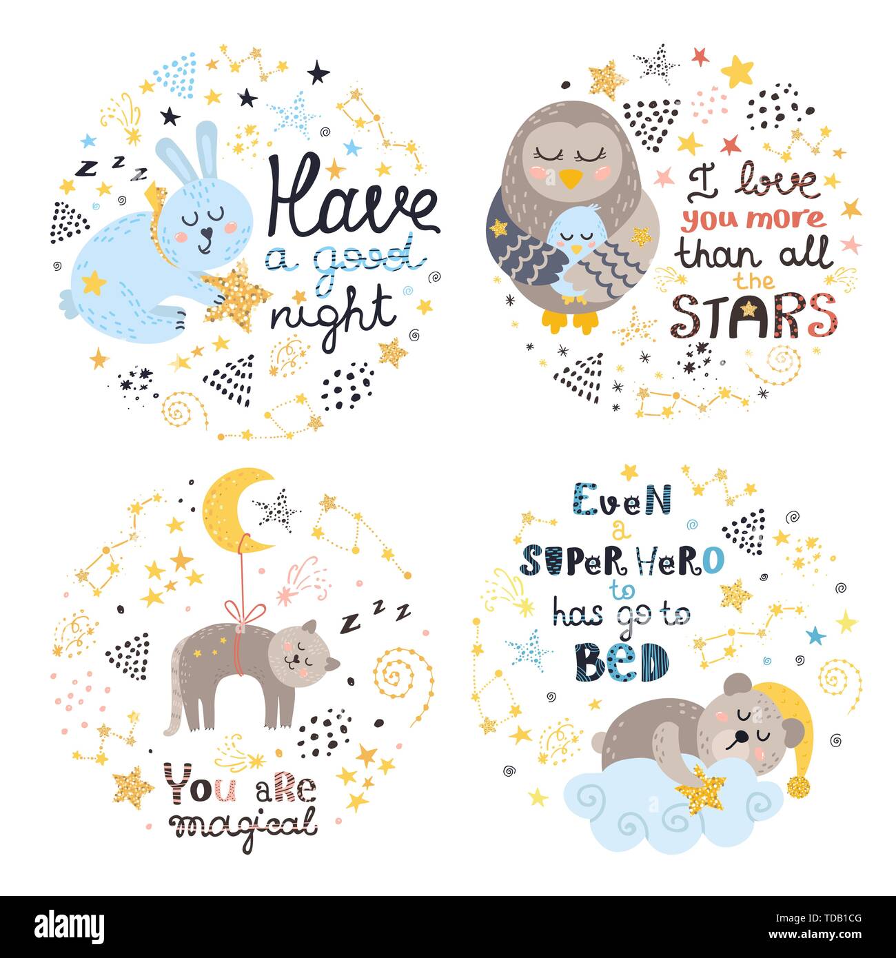 Set of cute posters for babies. Vector illustration for your design