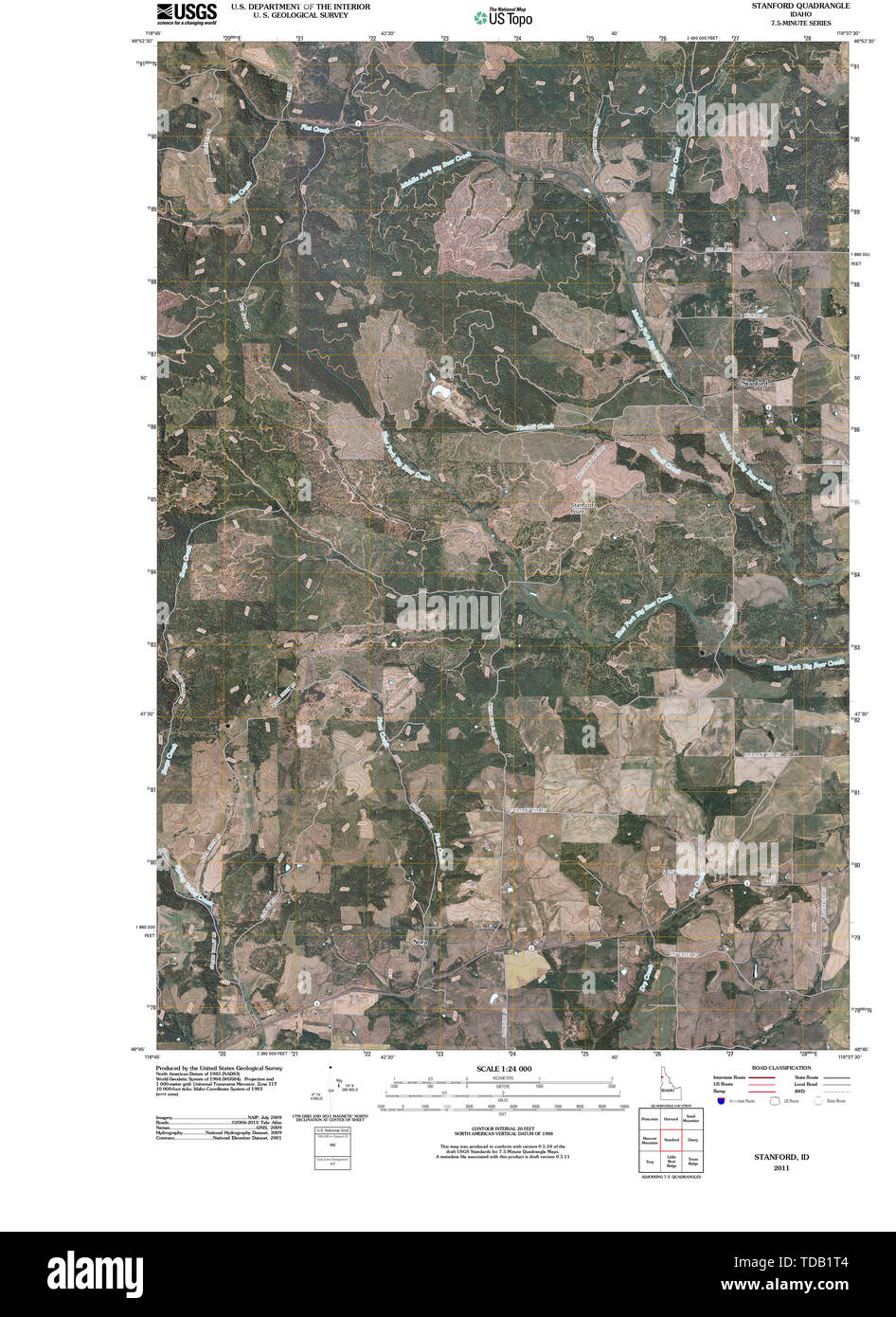 USGS TOPO Map Idaho ID Stanford 20110208 TM Restoration Stock Photo - Alamy