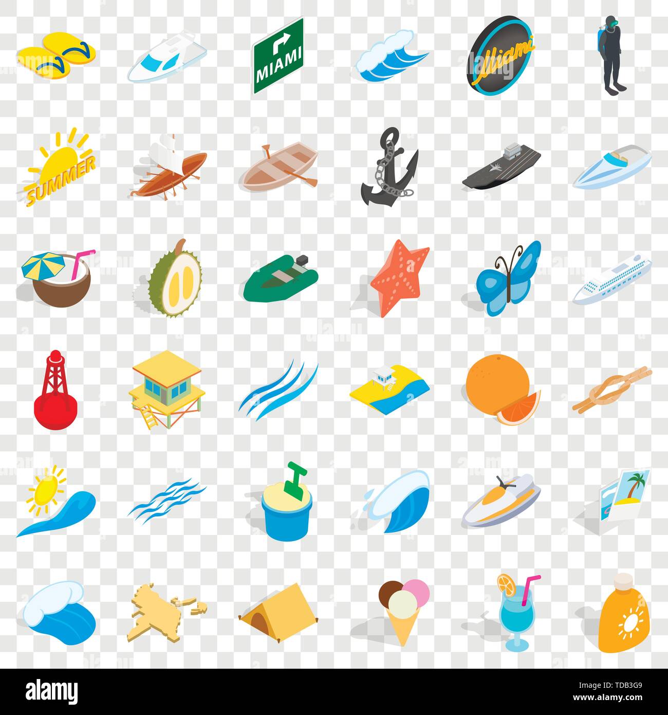 Coast icons set, isometric style Stock Vector