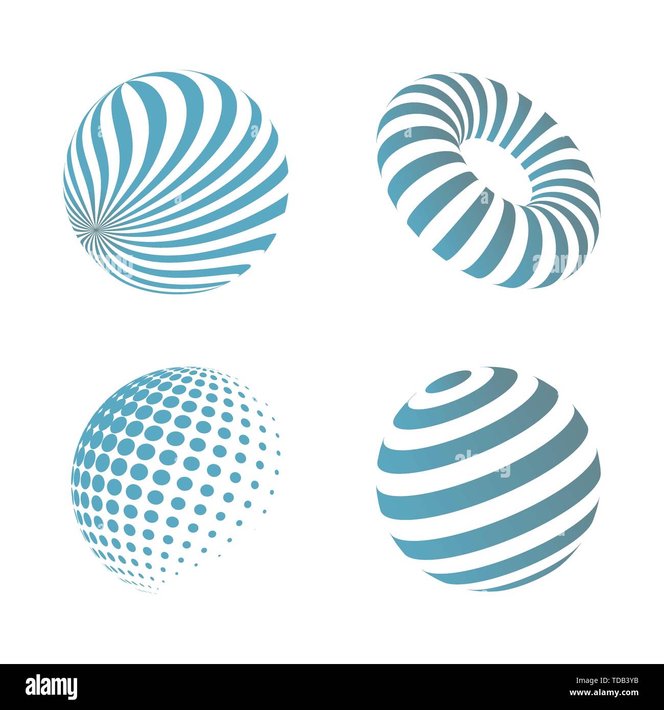 Striped 3d shapes logo set gradient colors Stock Vector