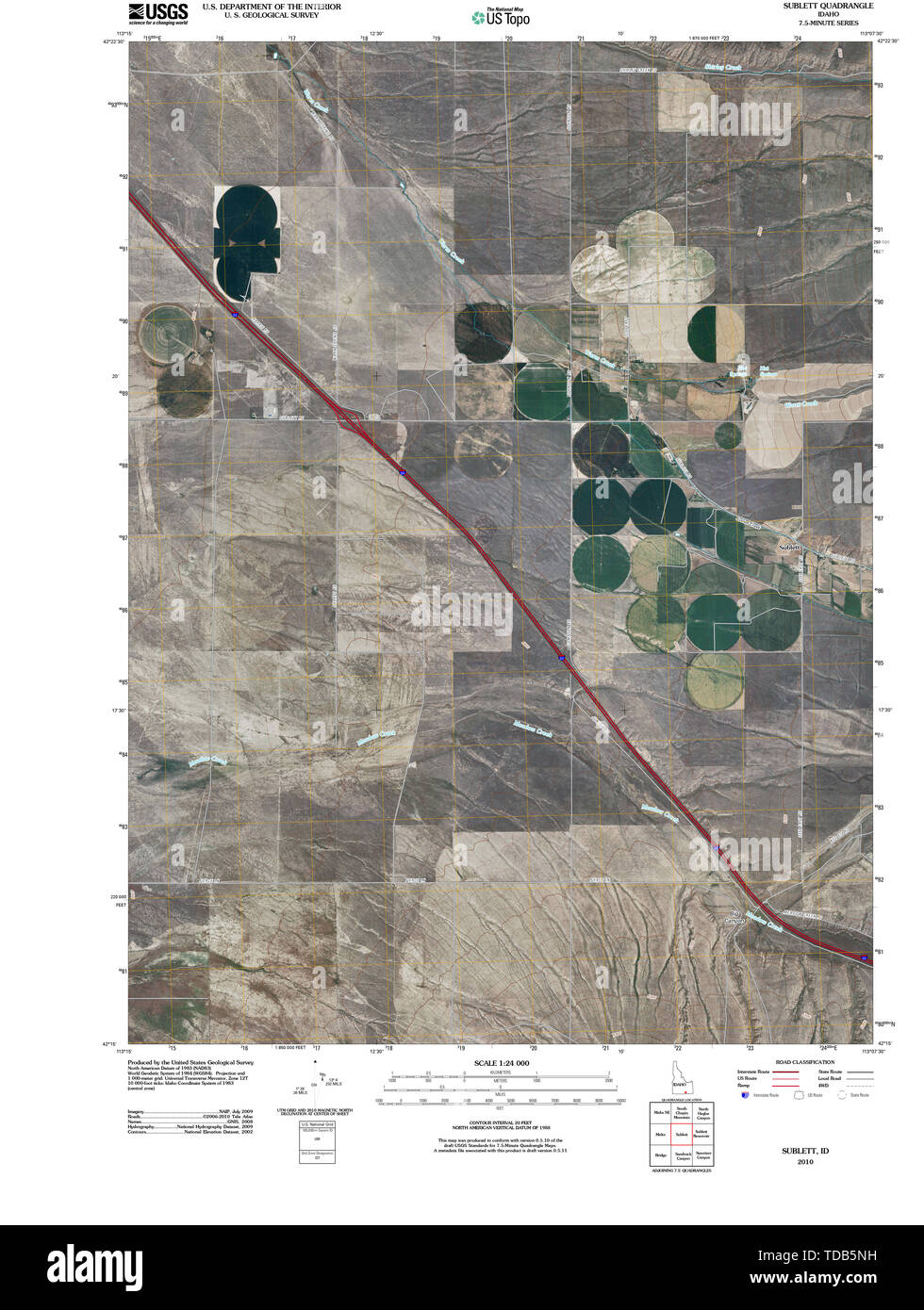 Topograph Map Vector USGS TOPO Map Idaho ID Sublett 20101116 TM Restoration Stock Photo - Alamy