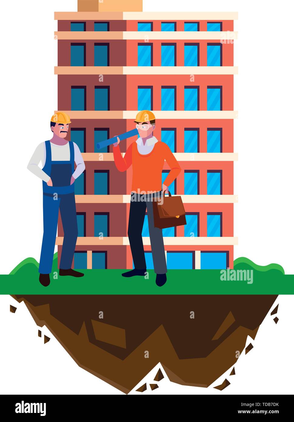 architect builder with constructor workers and building vector ...